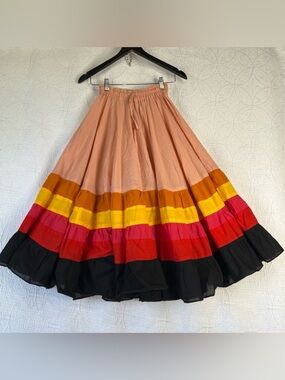 Homemade Full Striped Skirt Tiered Ruffle Dancing Lightweight Colorful Small S